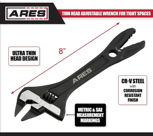 Miniatura 2 de ARES 79008-Llave de cocodrilo ajustable de cabeza fina de 8 pulgadas, capacidad de mandíbula de 1 1/4 pulgadas, construcción de acero al cromo