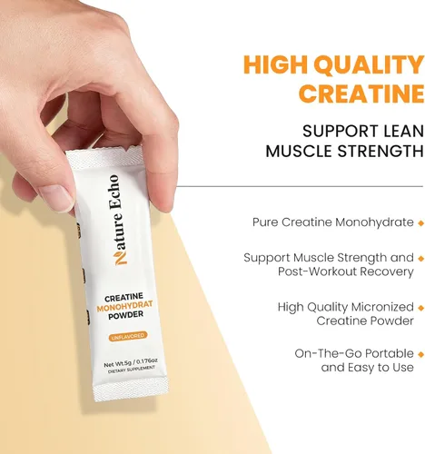 Miniatura 2 de Monohidrato de creatina en polvo micronizado - 10 paquetes de viaje de una sola porción 0.18 oz - Creatina limpia y sin sabor para hombres y mujeres