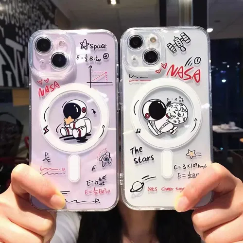 Miniatura 8 de Roemary Funda Astronautas Lunares para iPhone 13 con Diseño MagSafe, Funda Transparente de TPU con Carga Inalámbrica Magnética para iPhone 13 6.1