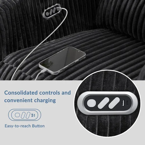 Miniatura 7 de GRAINELL - Silla reclinable giratoria con ajuste para reposacabezas, puerto de carga USB, reclinable eléctrico de posición infinita, mecedoras