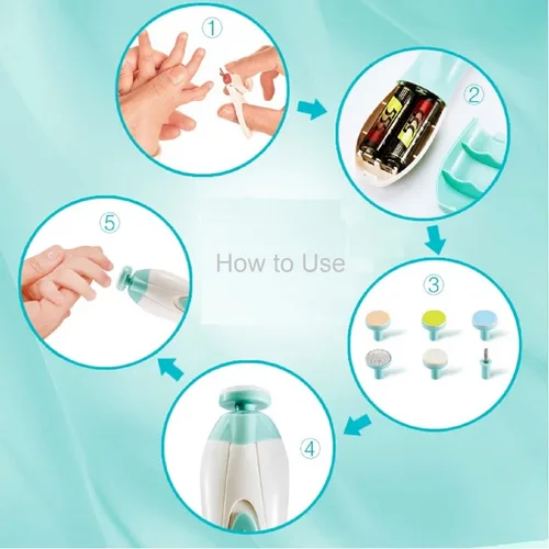 Miniatura 7 de Safe - Lima de uñas eléctrica para bebés, cortador de uñas para recién nacidos, niños pequeños con luz LED, azul claro y verde