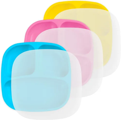 Miniatura 23 de Re-Play Platos para niños pequeños con divisores, 3 compartimentos de pared profunda, platos divididos para niños con 3 tapas, aptos
