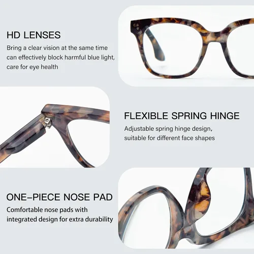 Miniatura 5 de Lentes de lectura para mujer, estilo Oprah, cuadrados, con bloqueo de luz azul y bisagra de resorte, anteojos cuadrados para computadora
