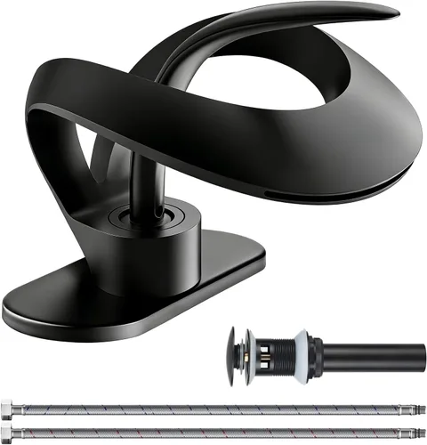 AUU - Elegante grifo de lavabo de baño con un solo agujero, cascada negro mate, grifo de lavabo de latón sólido, grifo de lavabo de una sola manija
