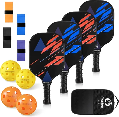 niupipo Pickleball Paddles Set of 2 or 4, USAPA Approved Fiberglass Pickleball Paddle Set with Balls and Bag, Polypropylene Honeycomb Core, 2. Azul