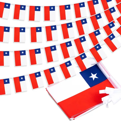 Bandera de Banderines en Cordel de Chile, Pequeñas Mini Banderas Chilenas Guirnalda de Banderines, Decoración Nacional del País para Escuela,