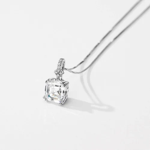Miniatura 3 de Mints Collar con dije de morganita y corte Asscher de 2 quilates, plata de ley, joyería fina para mujer, Gema