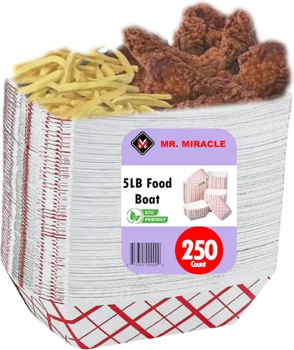 Miniatura 11 de Bandejas de papel para alimentos, papel kraft. Extra grandes (5 libras). Paquete de 250 botes desechables y reciclables. Para condimentos