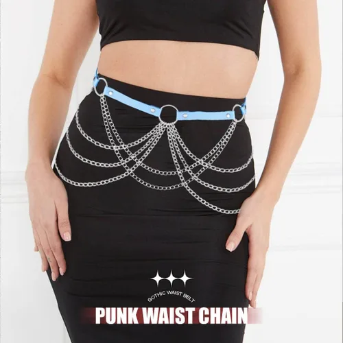 Miniatura 3 de Asooll Cinturón punk de cadena de cuero en capas para el cuerpo, joyería de cintura de cuero para la playa, club, fiesta, accesorios de joyería