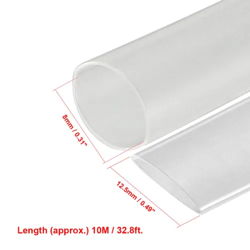 Miniatura 2 de Uxcell Tubo Termorretráctil 8mm de Diámetro 12.5mm de Ancho Plano 10m de Longitud 2:1 Tubo de Manga Termorretráctil para Cable Transparente Claro
