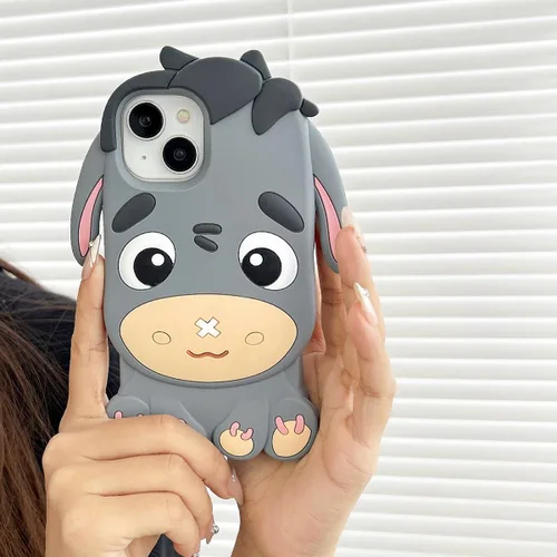 Miniatura 6 de Funda para iPhone 13 Pro Max, Fundas de Teléfono 3D Kawaii Divertidas Lindas de Caricatura Burro Gris Funda de Gel de Silicona Suave con Protección