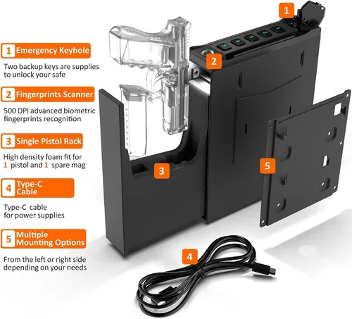 Miniatura 2 de Z ZLJUAN Caja fuerte montada para pistolas, acceso rápido, puerta corredera de apertura automática, pistola segura para mesita de noche, montaje
