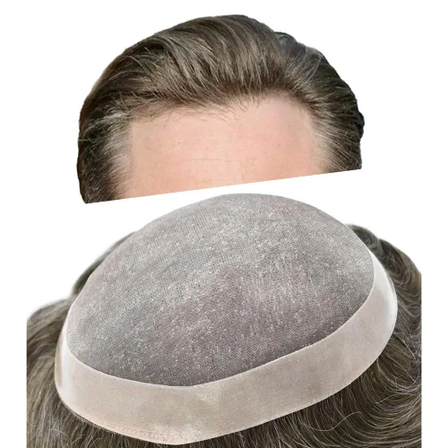 Miniatura 20 de Tupé para hombre, pieza de cabello humano real, monofilamento, tupé para hombres, postizos, unidades de sistema de reemplazo de cabello, gris