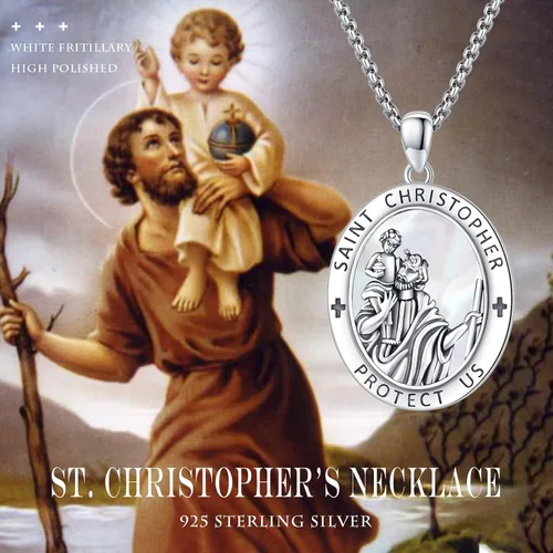Miniatura 145 de Collar con colgante de plata de ley 925 con medalla de San Patrón, joyería religiosa para hombres y mujeres, con cadena de acero inoxidable 316L
