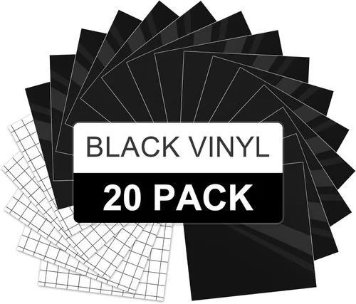 Vinilo permanente negro, paquete de 15 unidades de vinilo negro de 12 x 12 pulgadas y 5 hojas de cinta de transferencia, hojas adhesivas permanentes