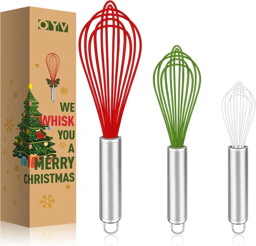 Miniatura 10 de OYV Batidor de silicona, paquete de 3 batidores profesionales para cocinar sin arañazos, acero inoxidable y silicona, batidor de goma de plástico