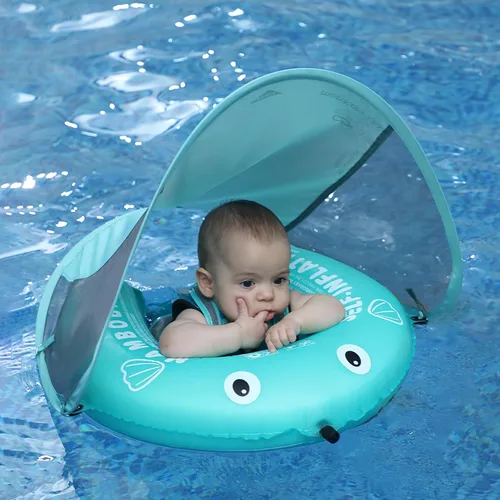 Miniatura 9 de Mambobaby Float Flotador de Piscina para Bebé Autoinflable con Toldo Flotador de Piscina Natación Comprimible Flotador Suave Sólido para Bebé