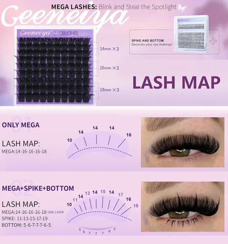 Miniatura 4 de Geeneiya Kit de racimos de pestañas de 5 estilos, extensiones de racimos de pestañas de volumen/mega/completo/inferior con adhesivo de pestañas