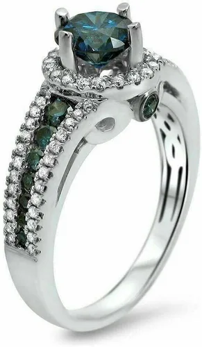 Miniatura 2 de Pritvi Jewels - Anillo de compromiso de compromiso con diamantes y topacio azul londinense de 14 quilates en oro blanco de plata de ley 925
