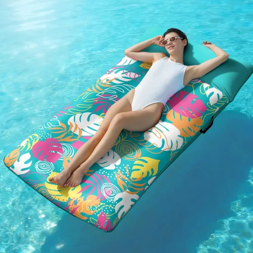 Miniatura 10 de SLOOSH Tumbona inflable para piscina, flotadores de tela XL para adultos, tumbona flotante de agua ultra cómoda con reposacabezas para playa, lago