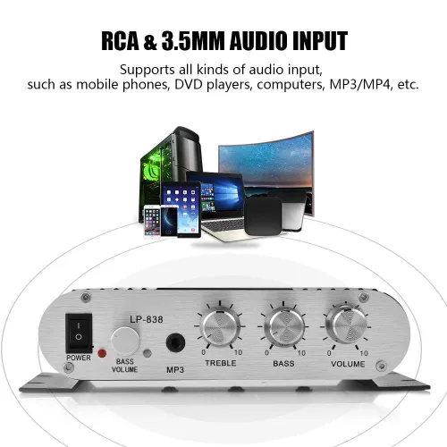 Miniatura 3 de Amplificador de graves de 2 canales 12v 15w Amplificador estéreo Amplificador digital de audio para el hogar pequeño (negro)