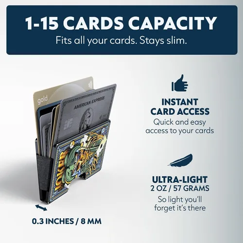Miniatura 60 de Cartera de aluminio impresa 2.5D para hombres: clip delgado para dinero y tarjetero con barniz selectivo táctil. Bloqueo RFID mejorado, compacto