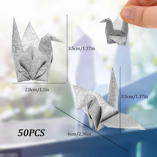 Miniatura 2 de WANDIC 50 grúas de papel de origami, hechas a mano, plegadas a mano, grúa de papel de origami, guirnalda de cuerda para decoración del hogar, fiesta