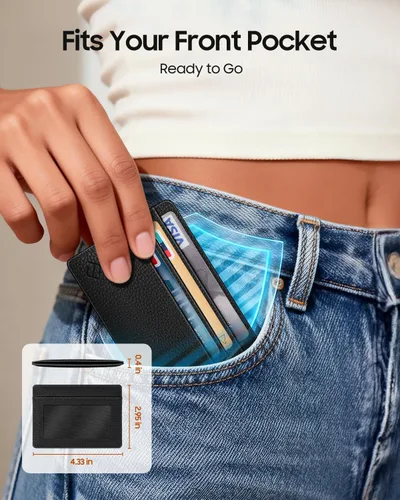 Miniatura 3 de Fintie Billetera delgada y minimalista para bolsillo frontal, con bloqueo RFID, tarjetero y ventana de identificación, para hombre o mujer