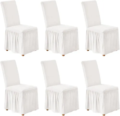 NICEEC Fundas de silla de elastano para sillas de comedor, juego de 6 fundas de sillas de comedor extraíbles con falda, fundas de silla de comedor