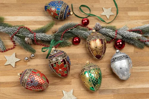 Miniatura 3 de Fabergé Huevo - Adorno para árbol de Navidad de vidrio soplado de 5 pulgadas, diseño de flor de pascua, color borgoña mate, 5 pulgadas