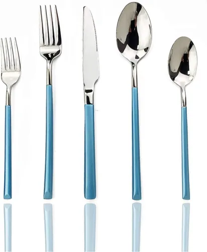 Miniatura 11 de JASHII Juego de cubiertos de 20 piezas de cubiertos de acero inoxidable 18/10 para 4, regalo resistente, cuchillo pulido espejo, tenedor, cuchara