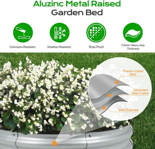 Miniatura 6 de Aoodor Cama de jardín elevada de metal de 9 pulgadas de alto y 30 pulgadas, maceta para exteriores y kit de jardín elevado para verduras, flores