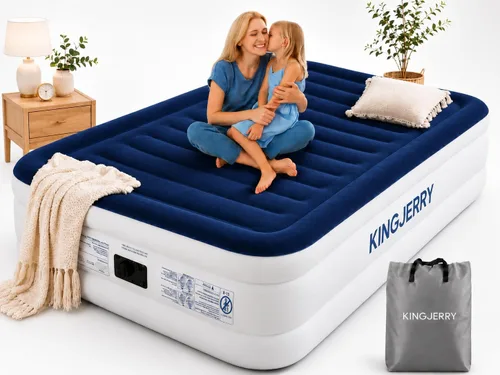 KINGJERRY Colchón de aire Twin XL con bomba incorporada, 18" de altura para mayor comodidad, longitud mejorada de 80", doble capa a prueba de fugas,