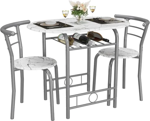 Miniatura 11 de JUMMICO juego de mesa redonda de 3 piezas de madera y sillas, mesa de grano de madera para ahorrar espacio en la cocina, rincón de desayuno