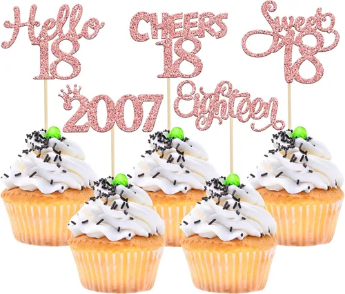 Miniatura 25 de Gyufise Paquete de 24 adornos negros para cupcakes de 10.º cumpleaños con purpurina negra 10 Ten Hello 10 Dights dobles desde 2015 para decoraciones