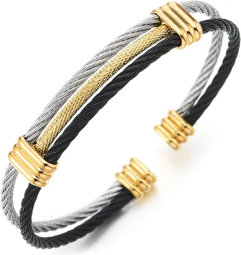 Miniatura 11 de Pulsera de acero inoxidable COOLSTEELANDBEYOND con cable trenzado ajustable para hombre y mujer