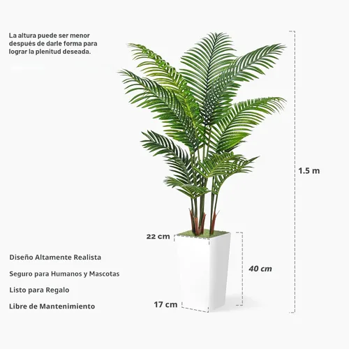 Miniatura 6 de ASTIDY Palmera artificial de 5 pies, árbol falso con maceta alta negra, planta de suelo de areca tropical sintética en maceta, planta de seda Negro