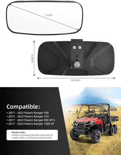Miniatura 6 de ZIDIYORUO Polaris Ranger Espejo retrovisor, espejo retrovisor central HD para Polaris Ranger 500 570 900 XP 1000XP Crew 2017-2026, ajuste