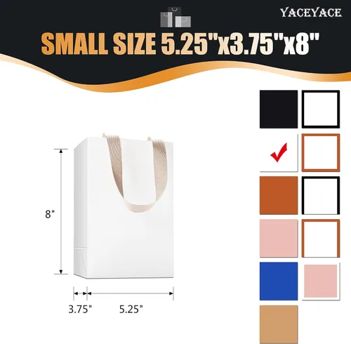 Miniatura 3 de Bolsas de regalo blancas con asas, 10 bolsas pequeñas de papel blanco de 5.25 x 3.75 x 8 pulgadas con asas de cinta, bolsa de compras de papel kraft