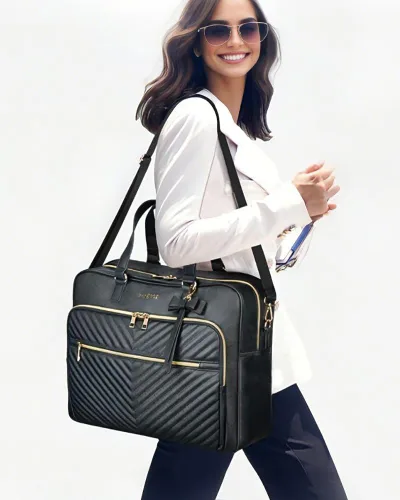 Miniatura 8 de Taygeer Bolso para laptop de 17 pulgadas para mujer, maletín convertible grande acolchado con puerto USB, bolsos de mano impermeables de cuero