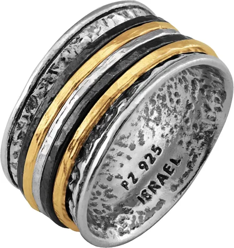 Paz Creations - Anillos giratorios de plata de ley 925 para mujeres y hombres, anillo de meditación de banda gruesa con patrón martillado, joyería