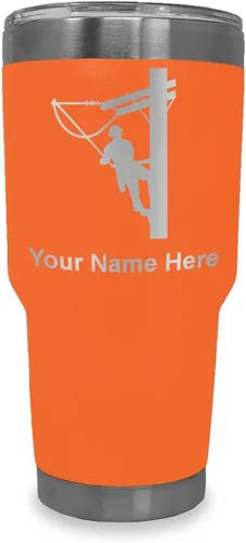 Miniatura 14 de LaserGram Taza aislada al vacío de 20 onzas, Lineman, grabado personalizado incluido (negro)