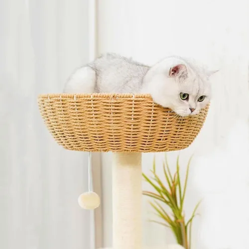 Miniatura 2 de SHENGOCASE Torre de árbol para gatos con cesta de mimbre de ratán, cama grande tejida a mano, percha de ventana para gatos grandes de hasta 20 libras