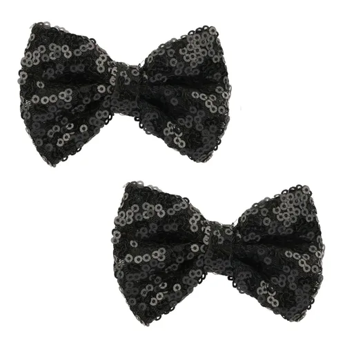 Love Fairy - Horquilla de lazo con purpurina de 3 pulgadas, clip de lentejuelas brillantes para niñas, adolescentes y mujeres (negro)