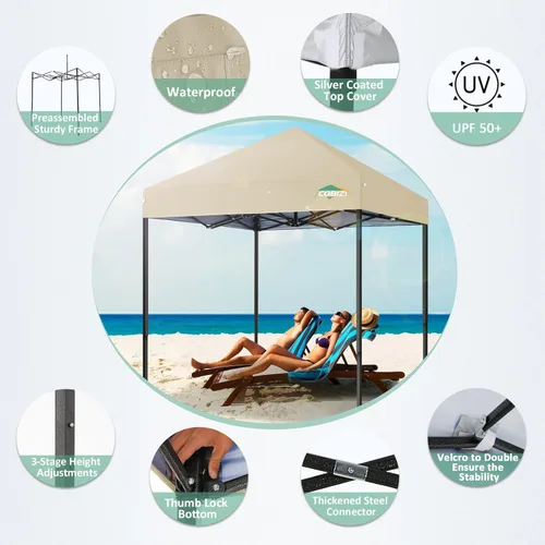 Miniatura 83 de COBIZI Tienda de campaña desplegable de 6.6 x 6.6 pies, toldo resistente, fácil de instalar, impermeable, para exteriores, fiestas, playa, jardín