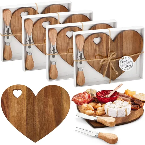 Miniatura 19 de Patelai Juego de 12 Tablas de Queso para Ducha de Soltera, Favores de Corazón, Tablas Mini de Charcutería, Cuchillos de Queso de Madera, Caja