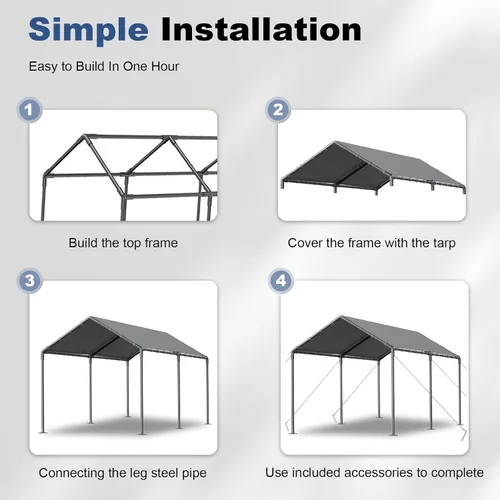 Miniatura 7 de Grezone Cochera resistente de 10 x 20 pies, garaje portátil para auto, resistente a los rayos UV, para automóvil, camión, barco, automóvil (gris)