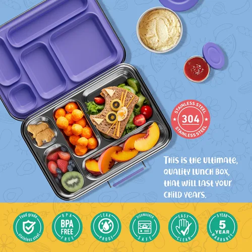 Miniatura 3 de AOHEA Caja Bento de Acero Inoxidable para Niños, Caja de Almuerzo Bento de Metal para Niños Libre de BPA Contenedores de Caja de Almuerzo Acero