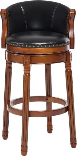 Miniatura 18 de CozyRain Taburetes de bar de madera de goma, taburete de bar tapizado de cuero con respaldo y reposapiés para el hogar, cocina, mostrador, comedor