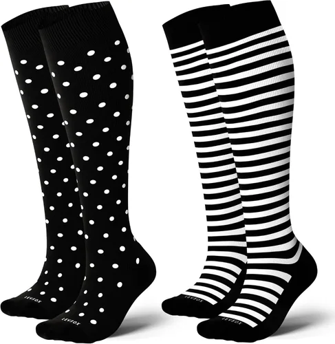 Miniatura 16 de LEVSOX Calcetines de compresión de algodón grueso para mujeres y hombres, 20-30 mmHg, de altura hasta la rodilla, lindos calcetines de soporte